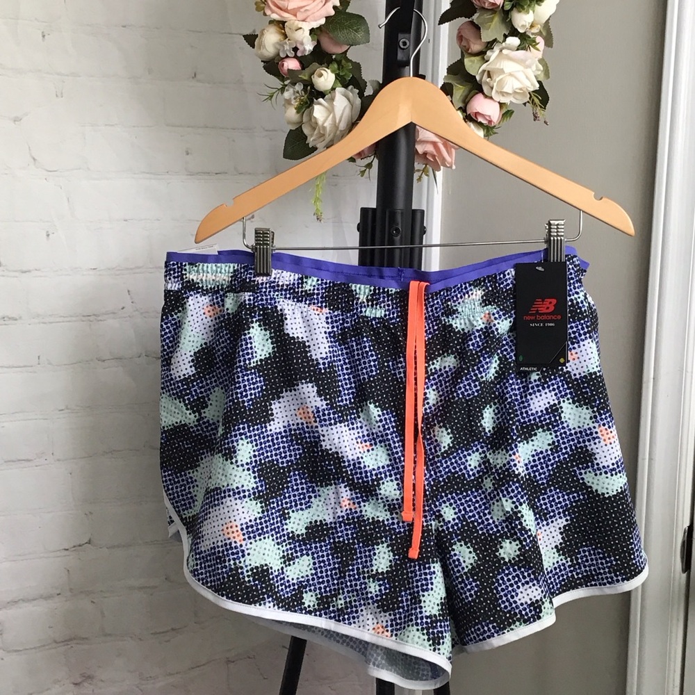 New Balance Women's Navy, Teal & Purple Athletic Shorts with Coral Drawstring